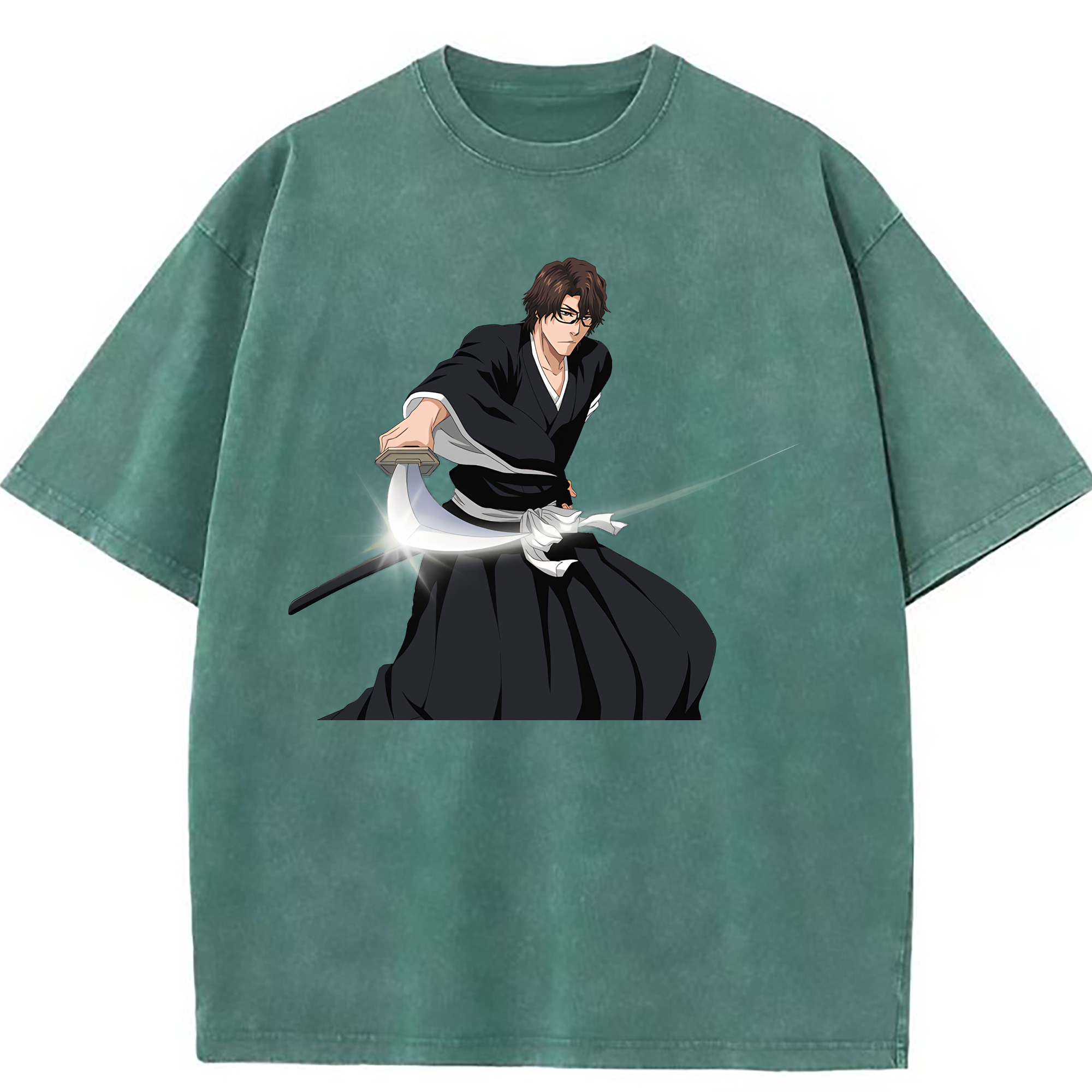 （画像用） ブリーチ 藍染 惣右介（あいぜん そうすけ） BLEACH Aizen Sousuke 綿100% ヴィンテージ風 半袖Tシャツ（フロントプリント）
